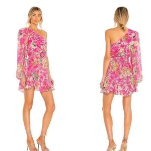 Floral One-Shoulder Pink Dress